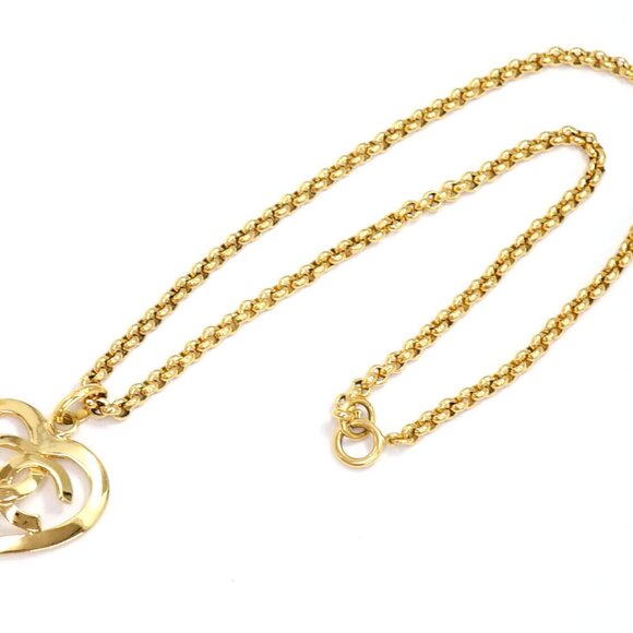 CHANEL CC Logos Heart Pendant Necklace 24" Gold Tone 95P Auth l11382 - Picture 10 of 16
